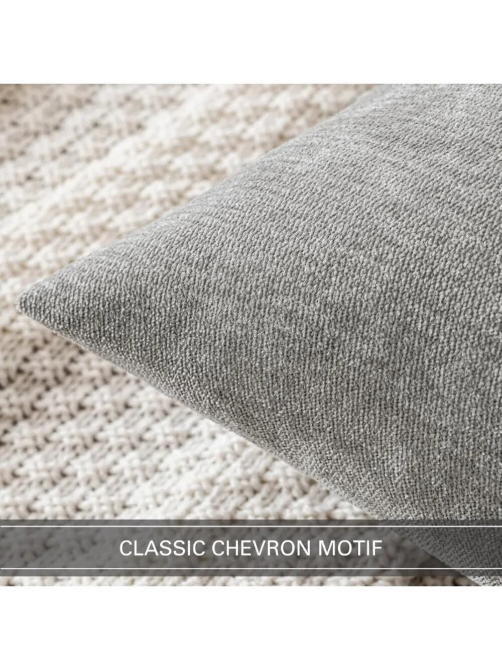 Soft Chenille Decorative Pillow Covers - Set of 2 Light Grey 18x18 Inch Cushions